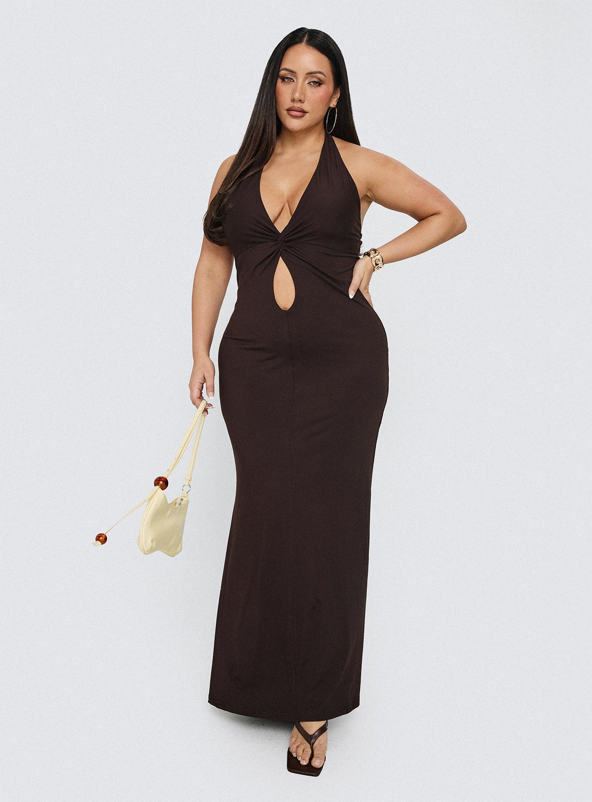 No Hard Feelings Twist Maxi Dress Brown Curve