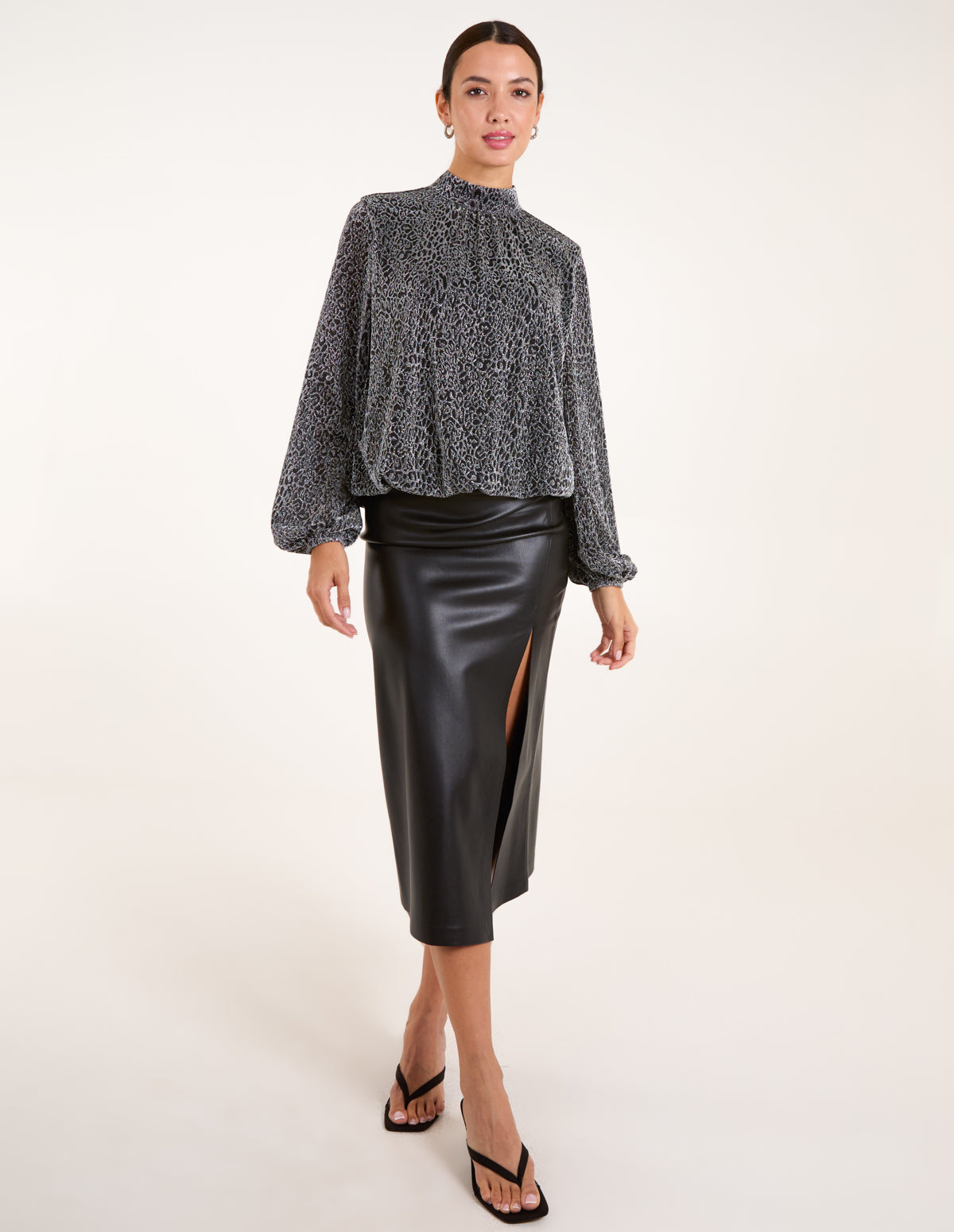 High Neck Puffball Hem Blouse