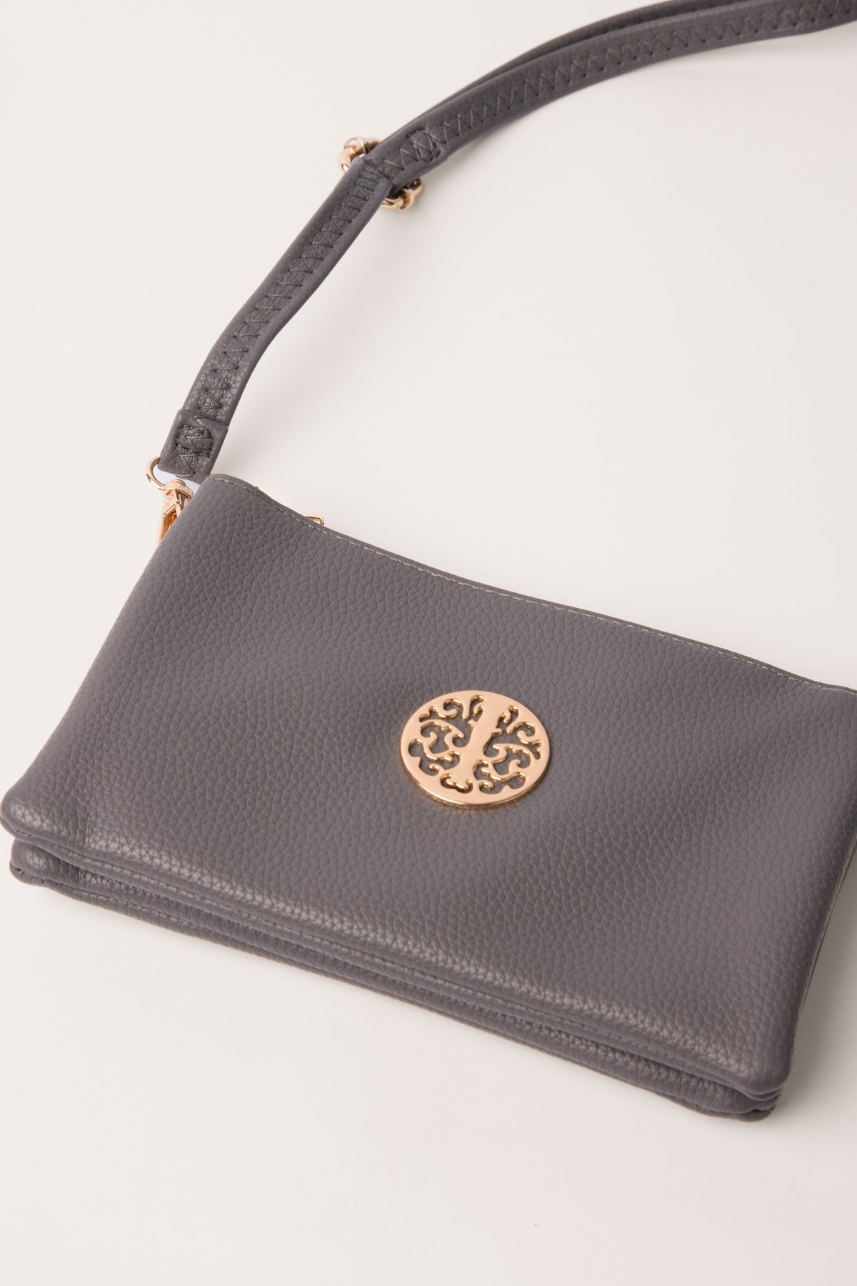 Detailed Zip Up Purse With Detachable Strap