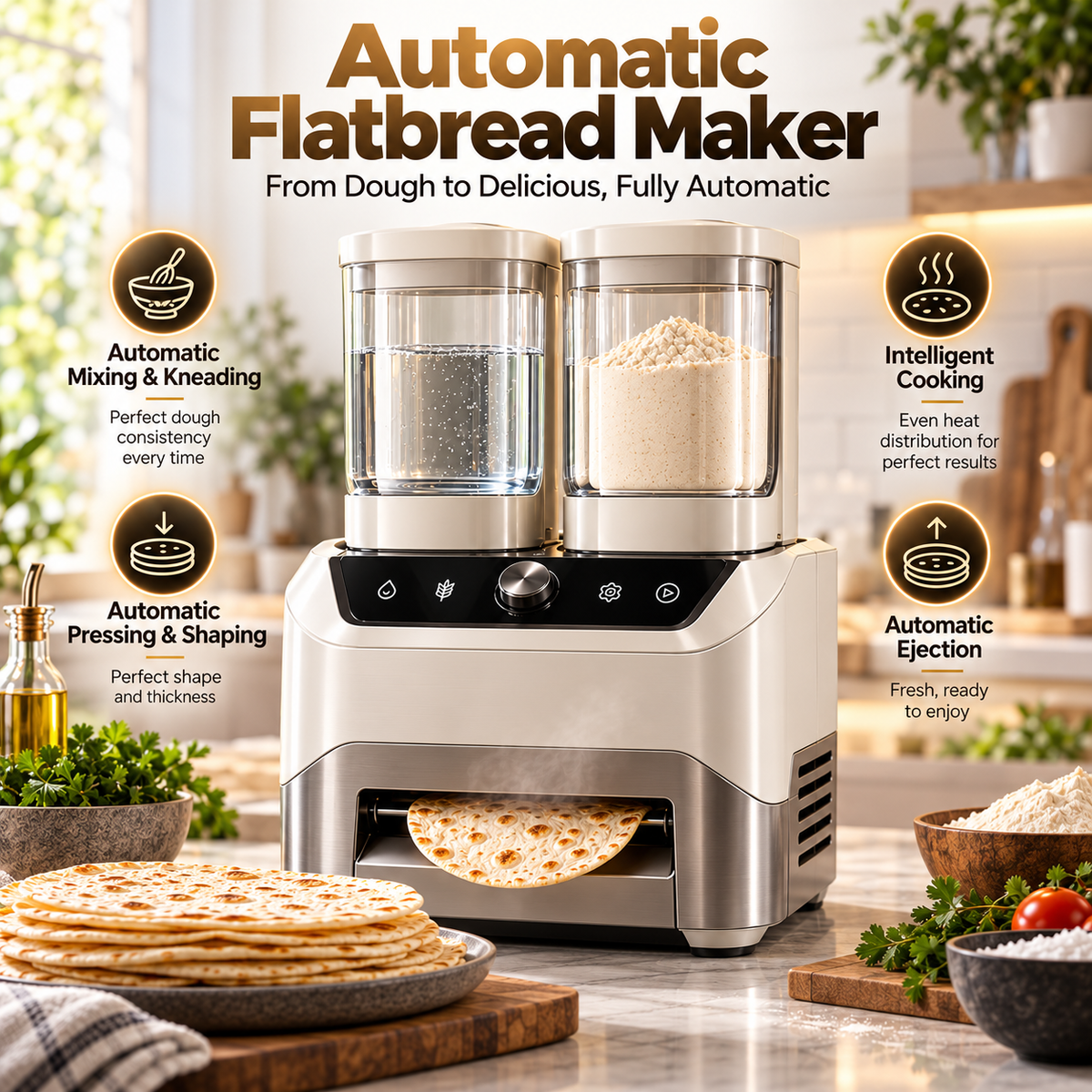 🔥 Limited-Time Sale – All-in-One Automatic Flatbread Maker with Smart Mixing & Cooking