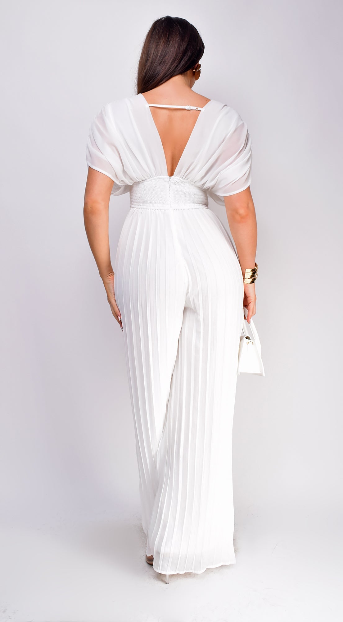 Selene V Neck Pleated Jumpsuit - White