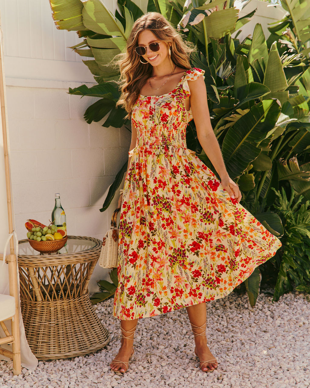 Orchard Glow Fit and Flare Floral Midi Dress
