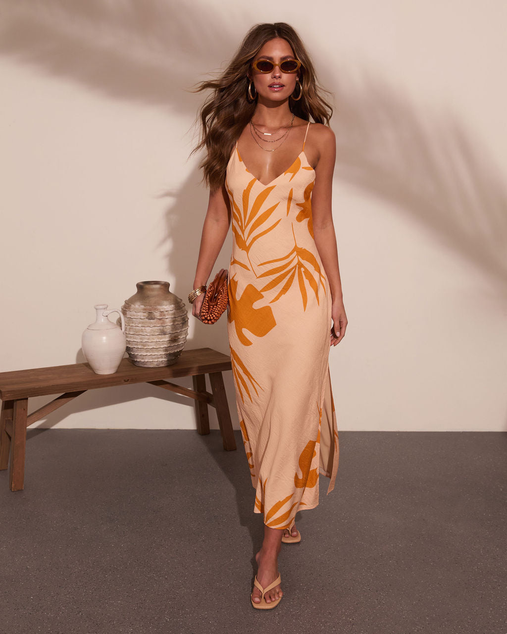 Palm Poise Tropical Print Maxi Dress