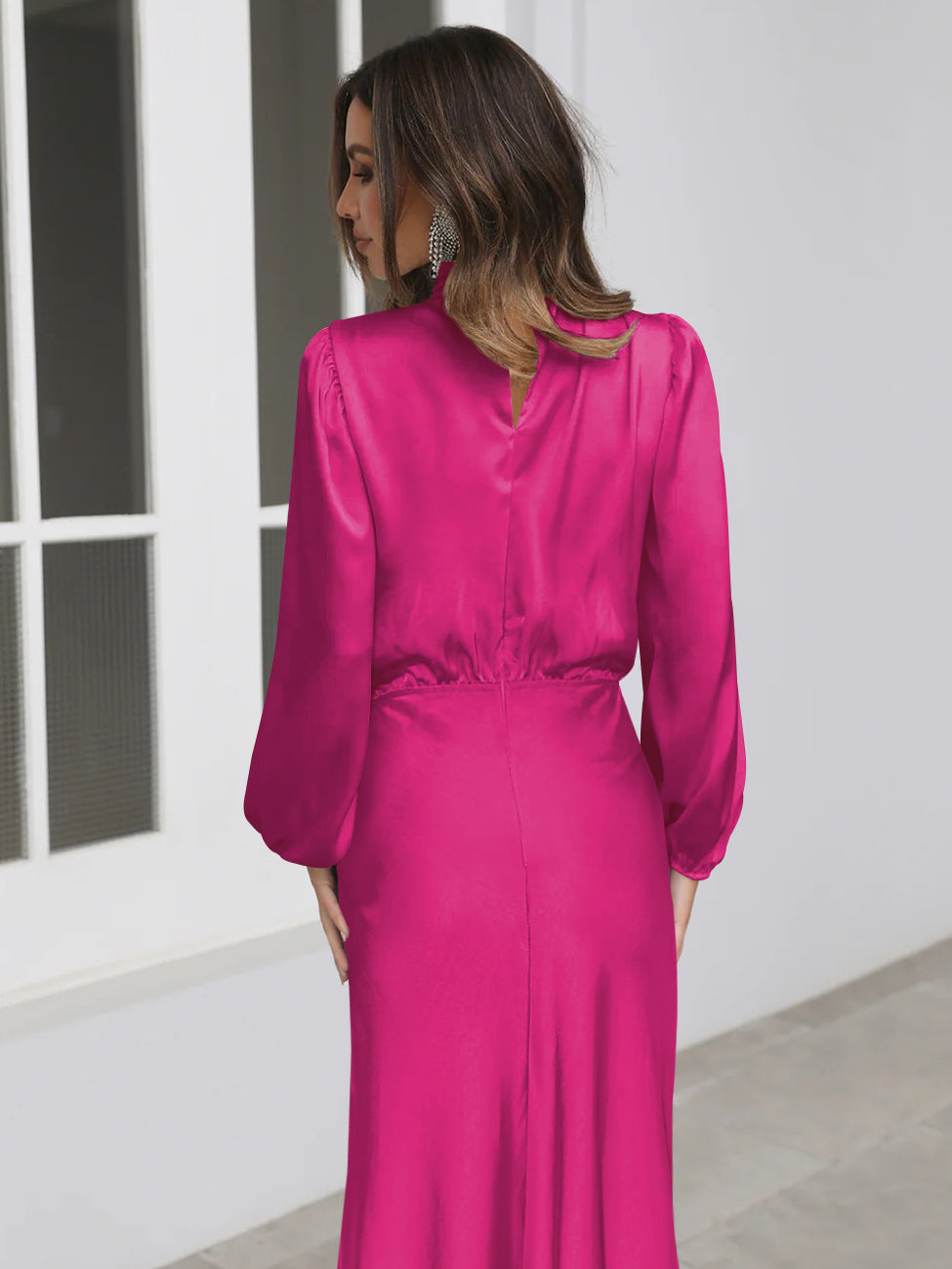 FROM THE SOURCE HIGH NECK BRIDAL MAXI DRESS - FUCHSIA
