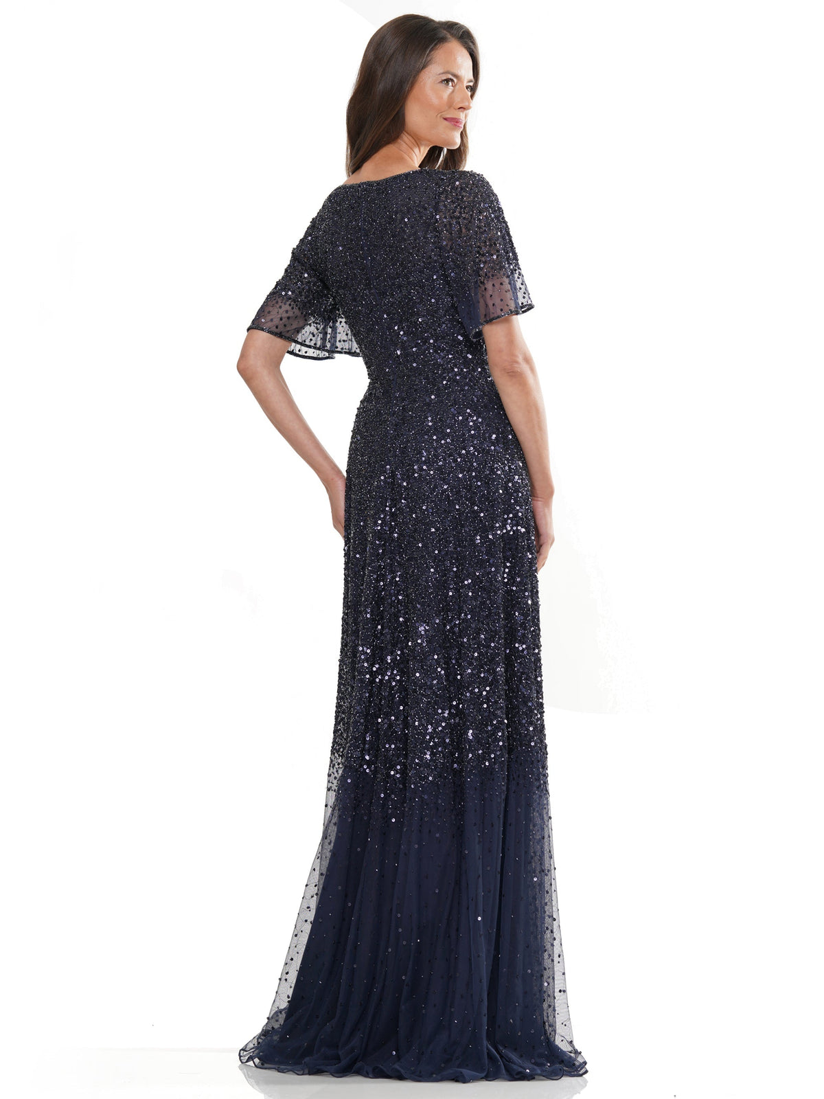 Long Beaded Formal Short Sleeve Dress by Marsoni MV1259