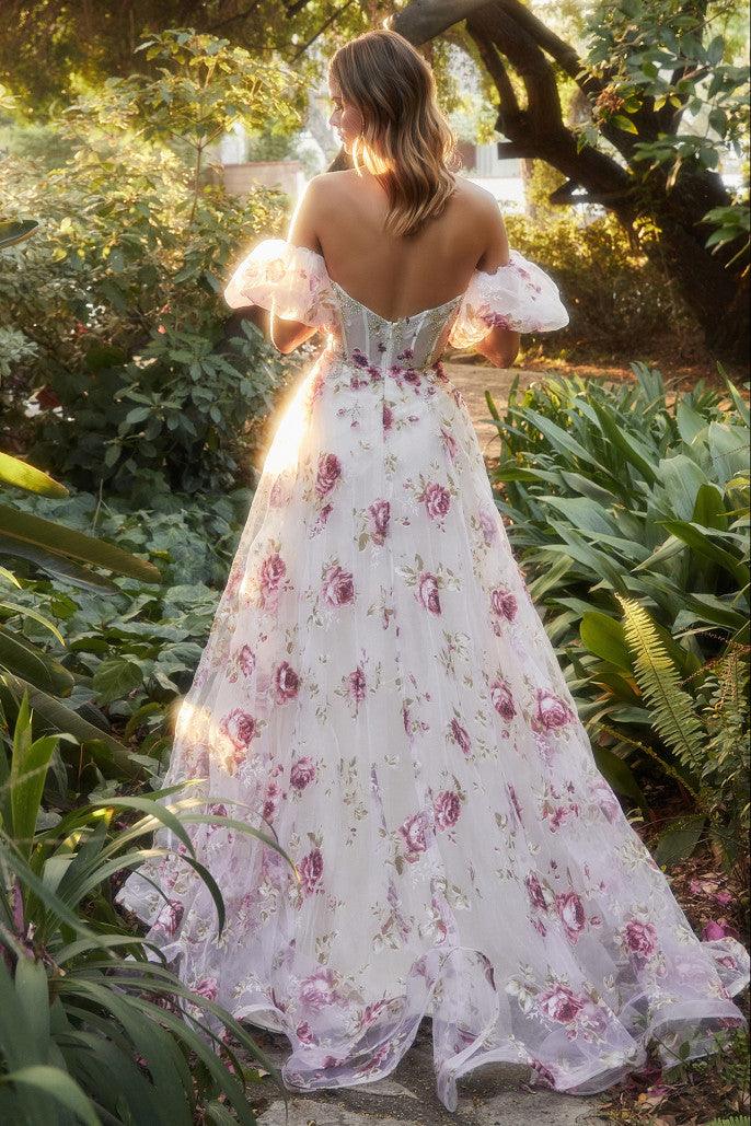 Andrea & Leo A1133 Strapless Printed Prom Gown