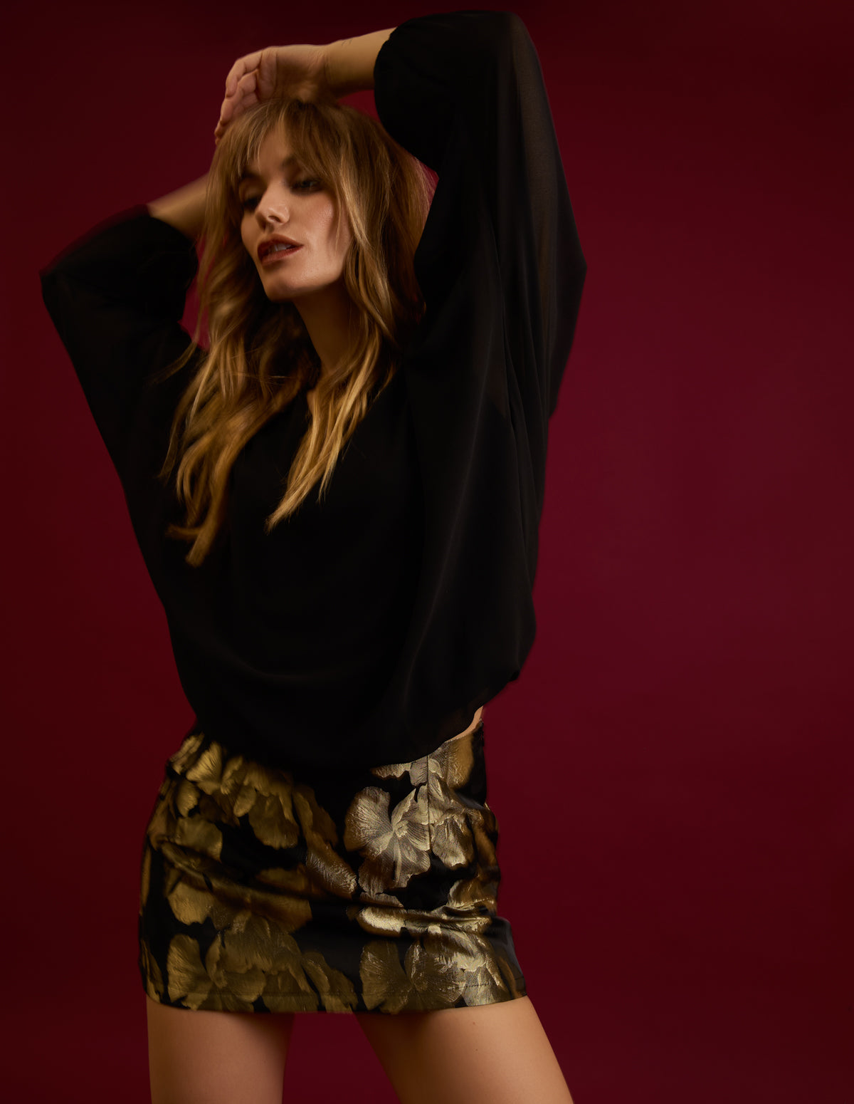 Gold Floral Jaquard Mini Skirt
