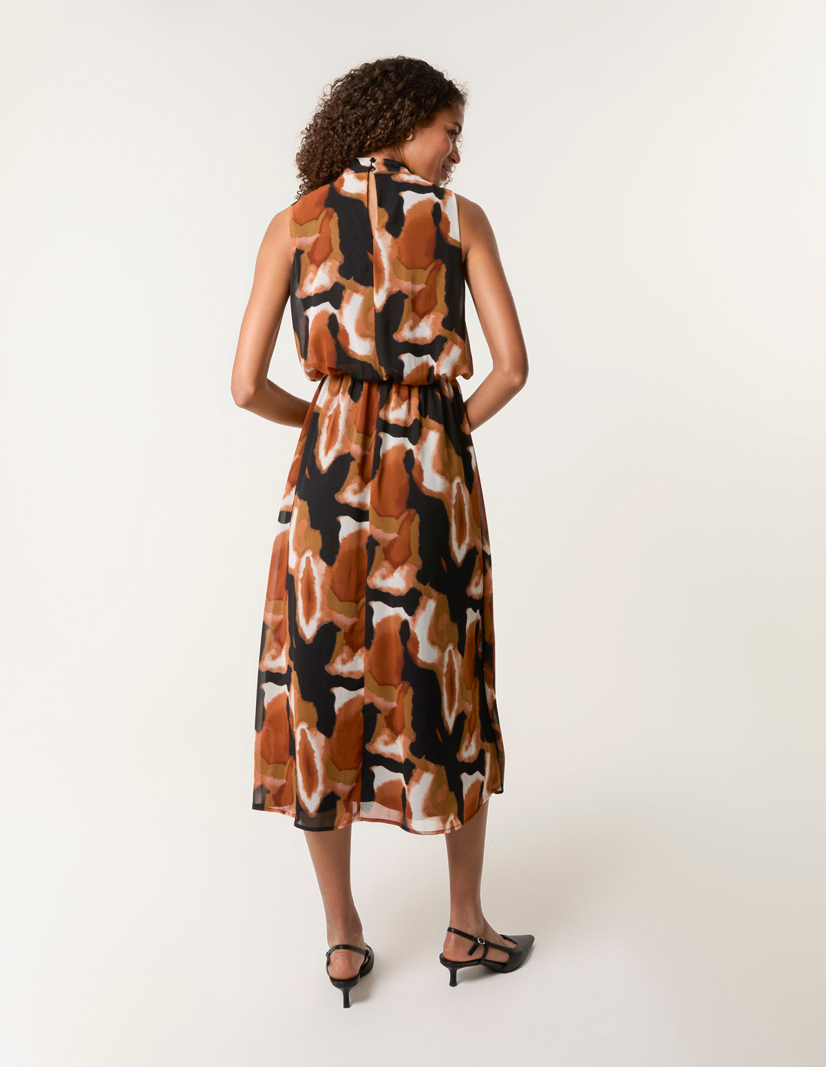 Sleeveless Puffball High Neck Printed Dress