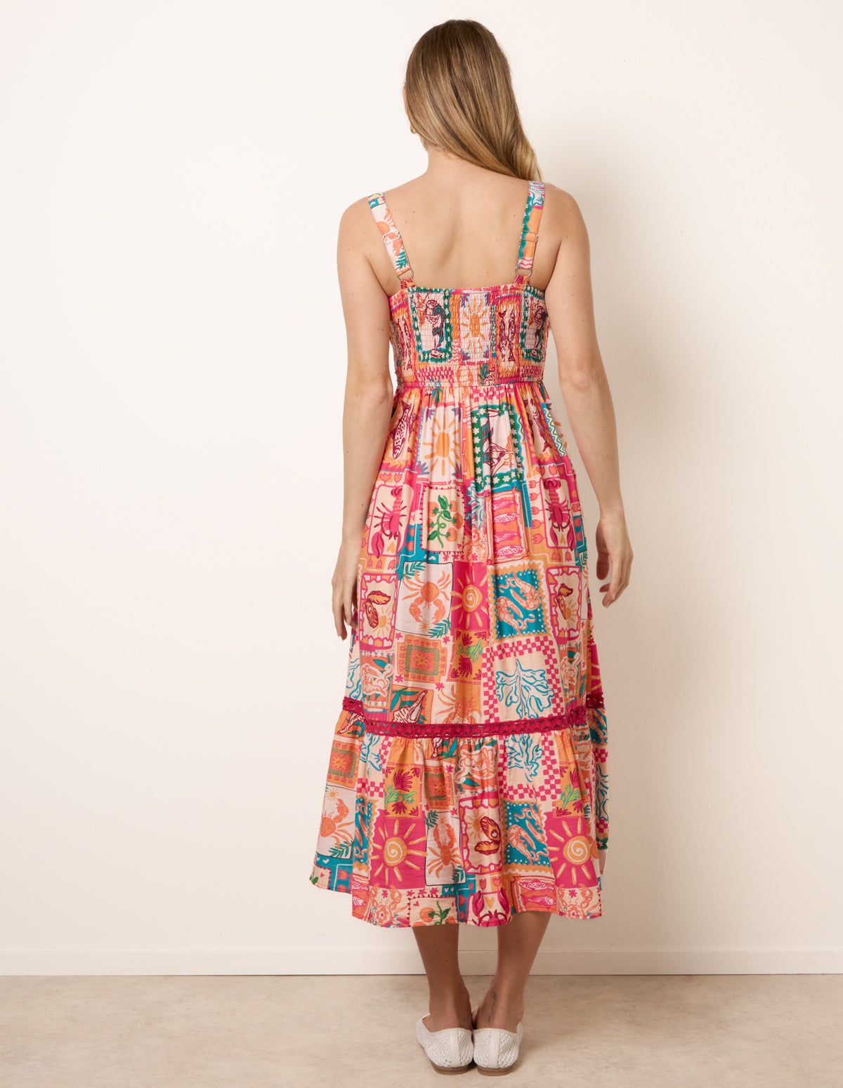 Ric Rac Trim Postcard Print Dress