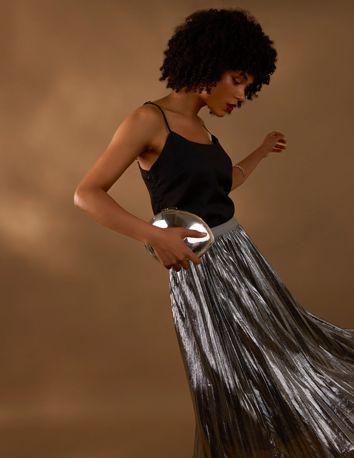 Metallic Pleated Tulle Skirt