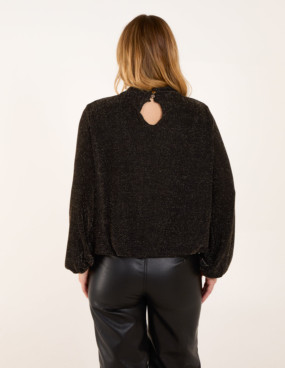 Metallic High Neck Puffball Top