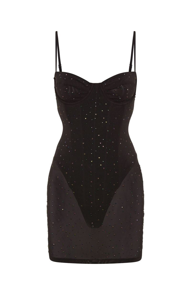 Want To Party Embellished Mini Dress Chocolate