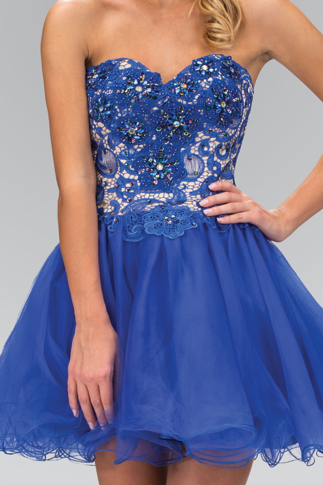 Homecoming Short Cocktail Jewel Mini Dress Royal Blue Elizabeth K GS1110