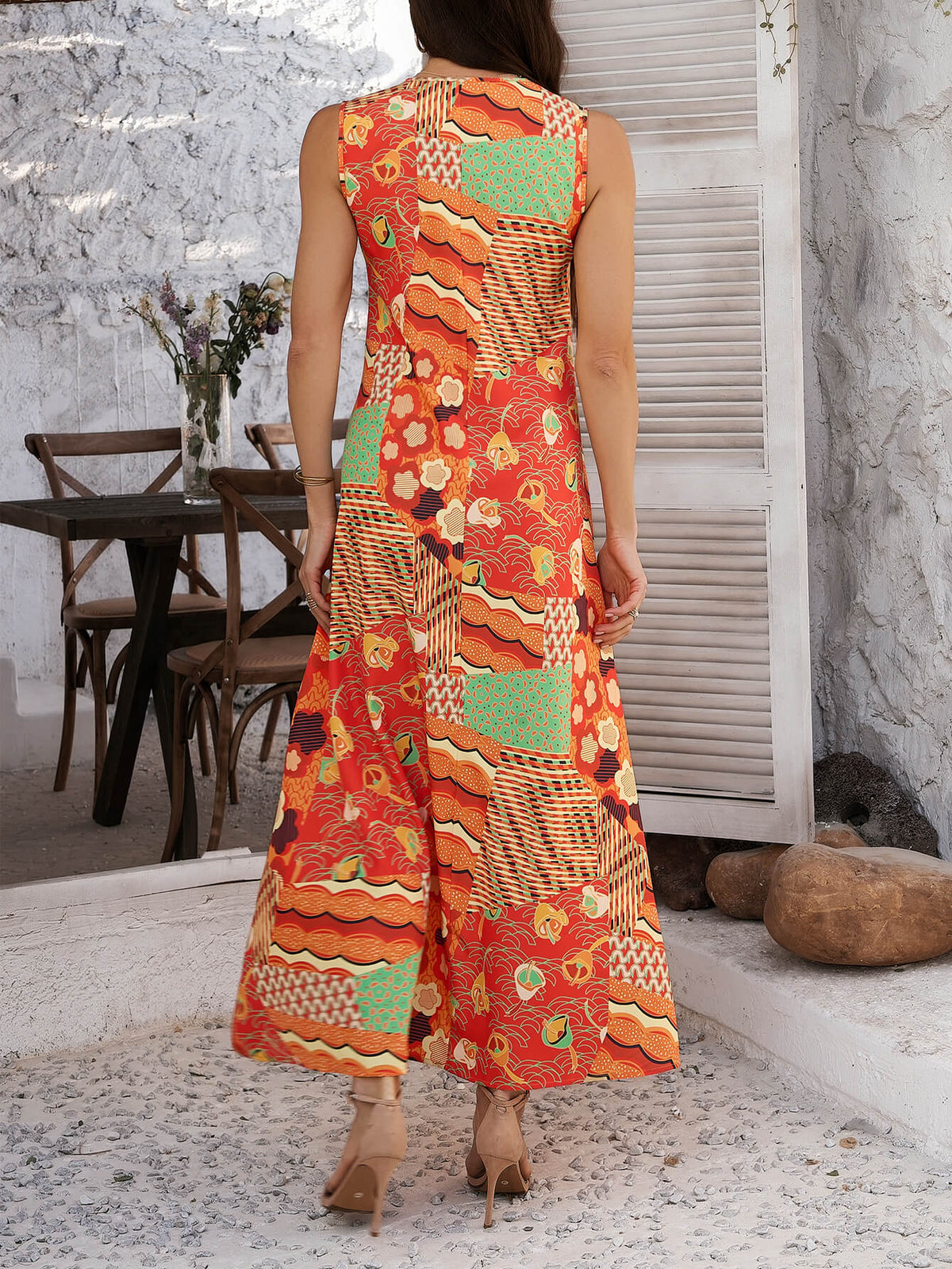 Emelia Floral Print Boho Maxi Dress - orange