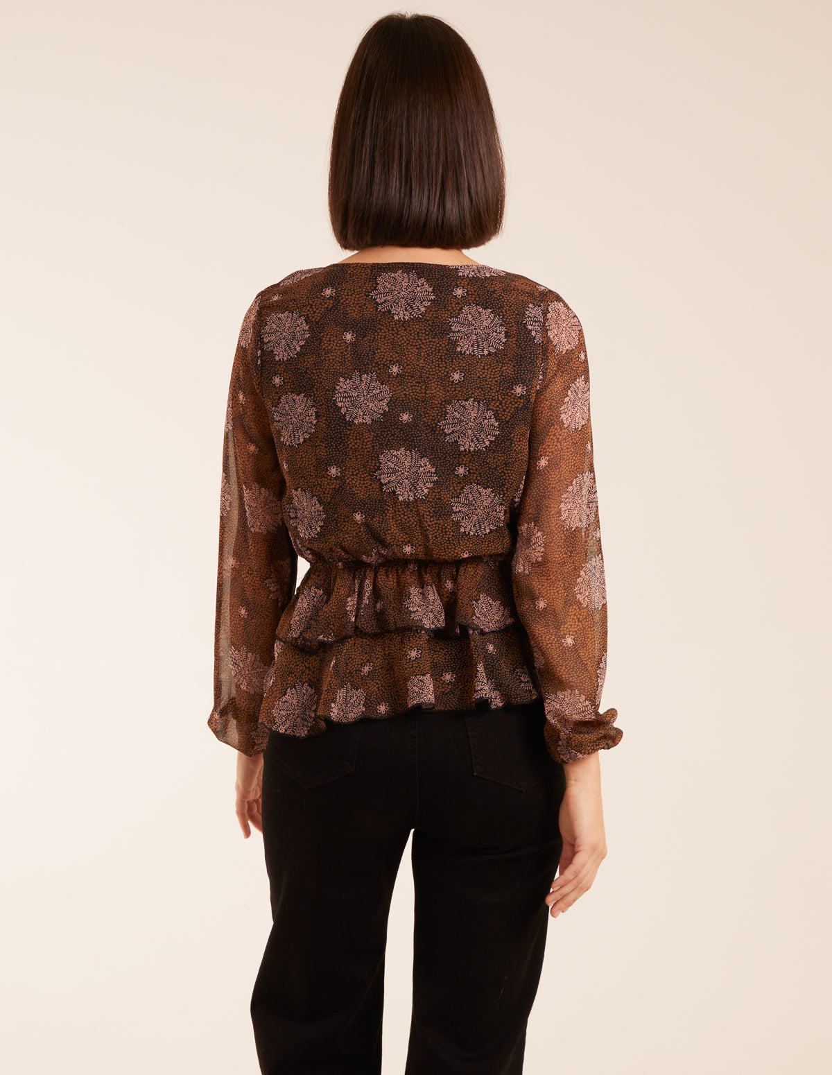 Floral Ruffle Wrap Blouse