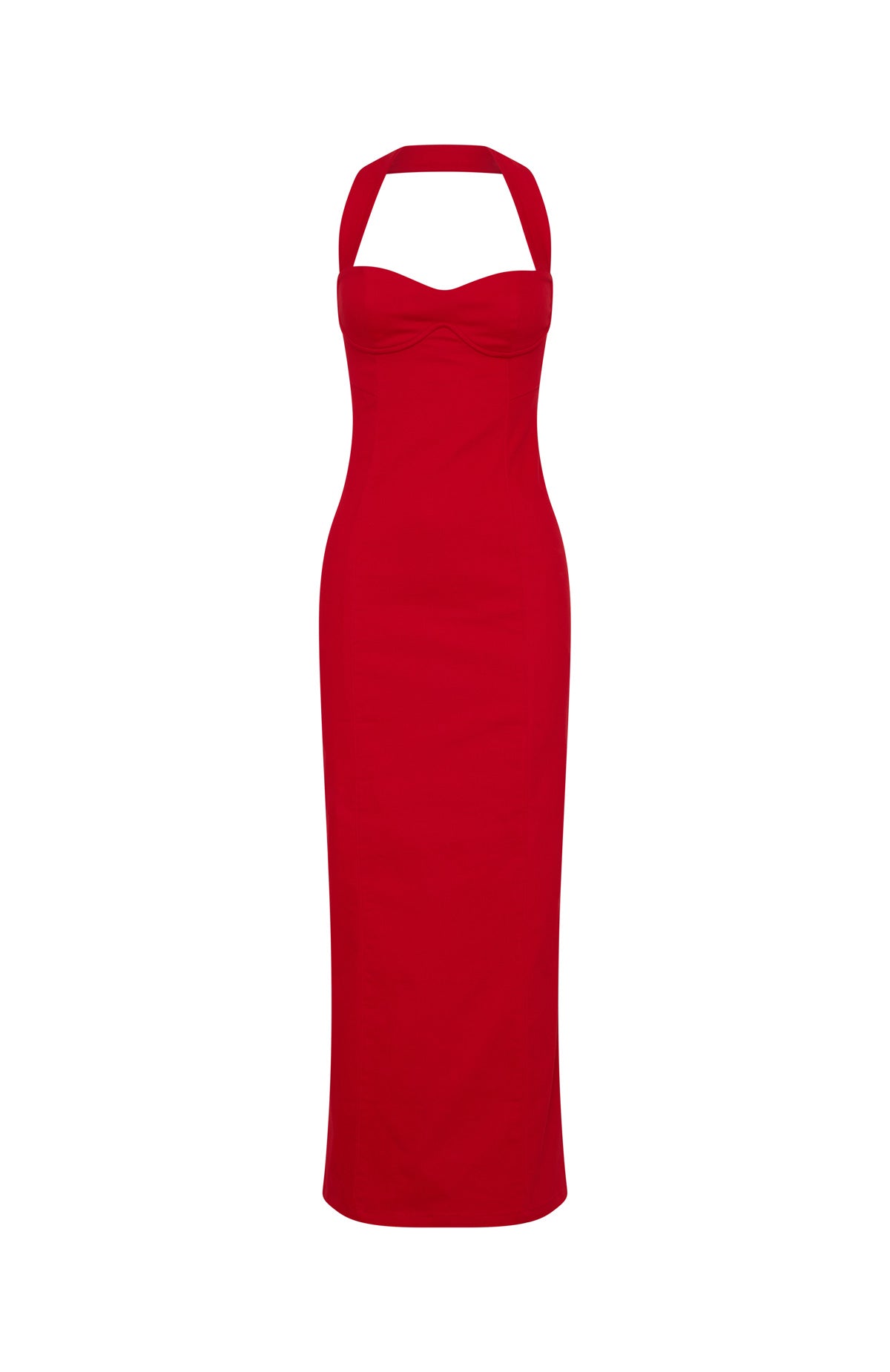 Champagne High Halter Maxi Dress Red