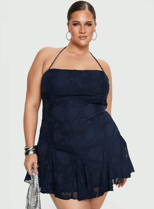Delamere Mini Dress Navy Burnout Curve