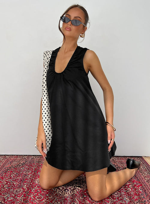 Eberta Ruched Baby Doll Mini Dress Black