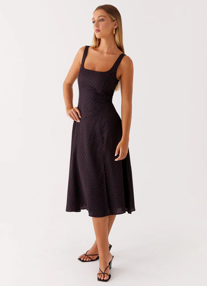Rowyn Midi Dress - Black Polka Dot