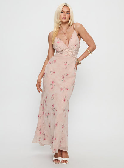 Rheina Lace Maxi Dress Pink Floral