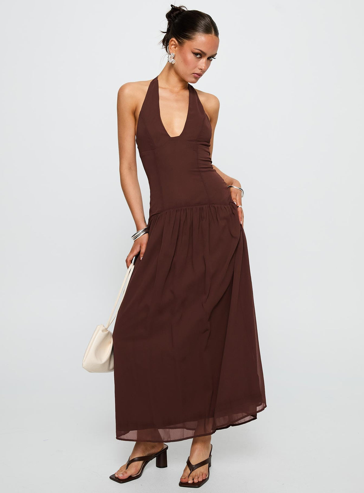 Chestnut Drop Waist Maxi Dress Brown