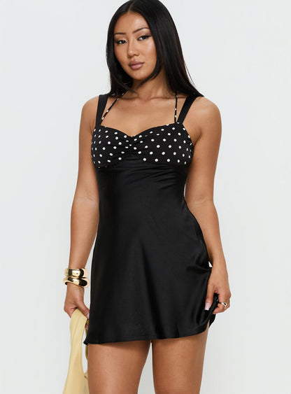 Befanie Layered Mini Dress Black Polka Dot