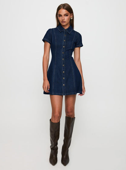 Perception Denim Mini Dress Mid Wash