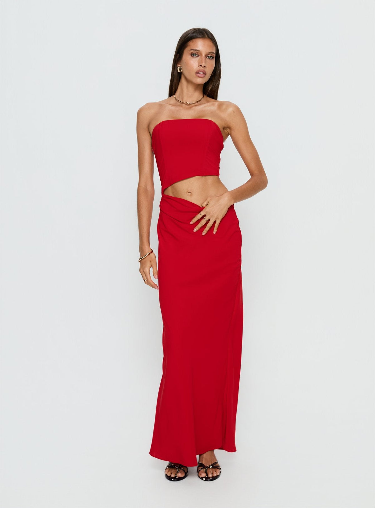 Jasira Strapless Drape Maxi Dress Bold Red