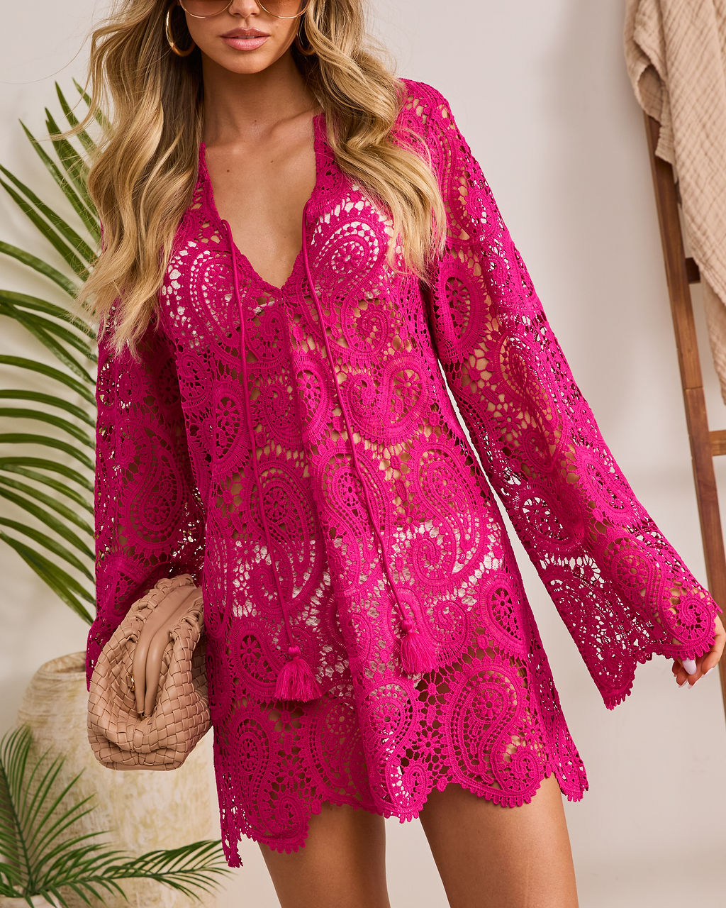 Warm Amber Lace Cover Up Mini Dress