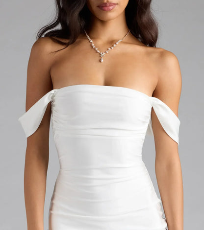 Exceptional Off-The-Shoulder Flared Midi Dress