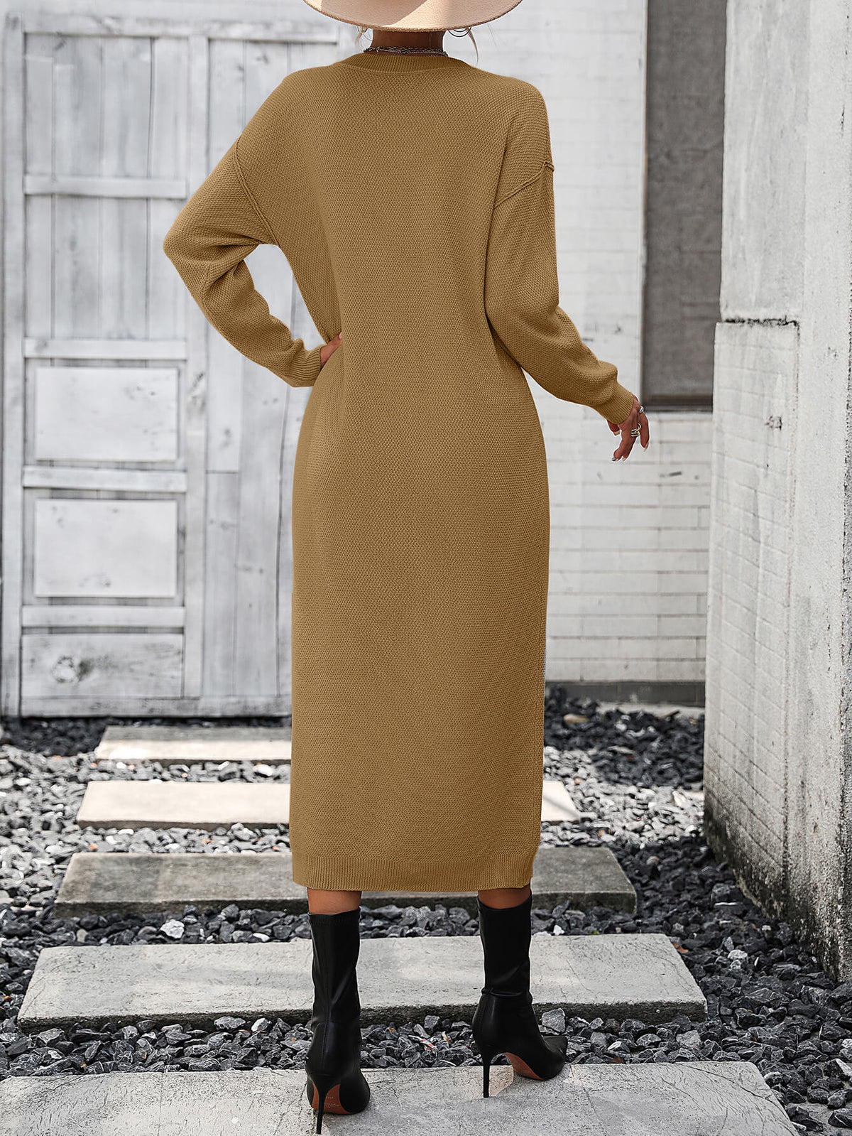 Massey Knit Midi Sweater Dress - Khaki