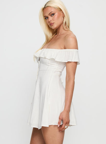 Corail Off Shoulder Frill Mini Dress White