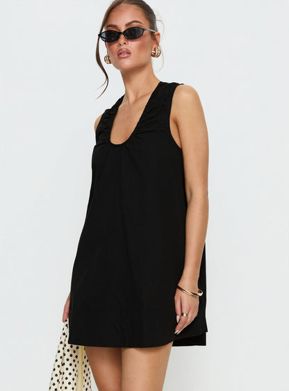 Eberta Ruched Baby Doll Mini Dress Black