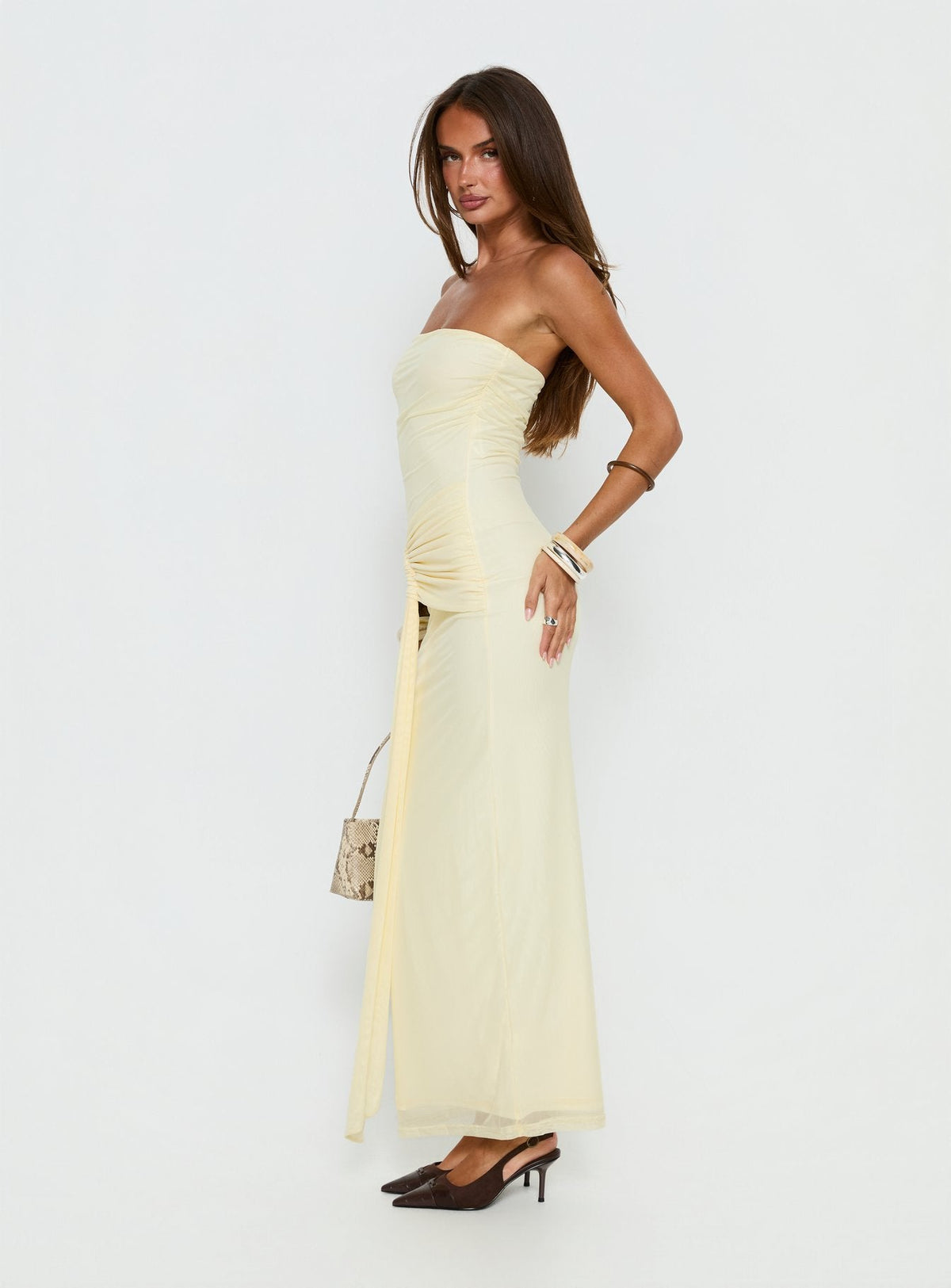 Senora Strapless Drape Maxi Dress Lemon