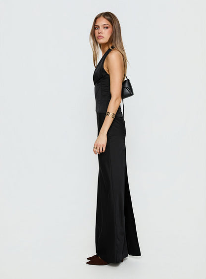 In A Trance Halter Corset Maxi Dress Black
