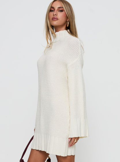 Tarin Long Sleeve Knit Mini Dress Cream