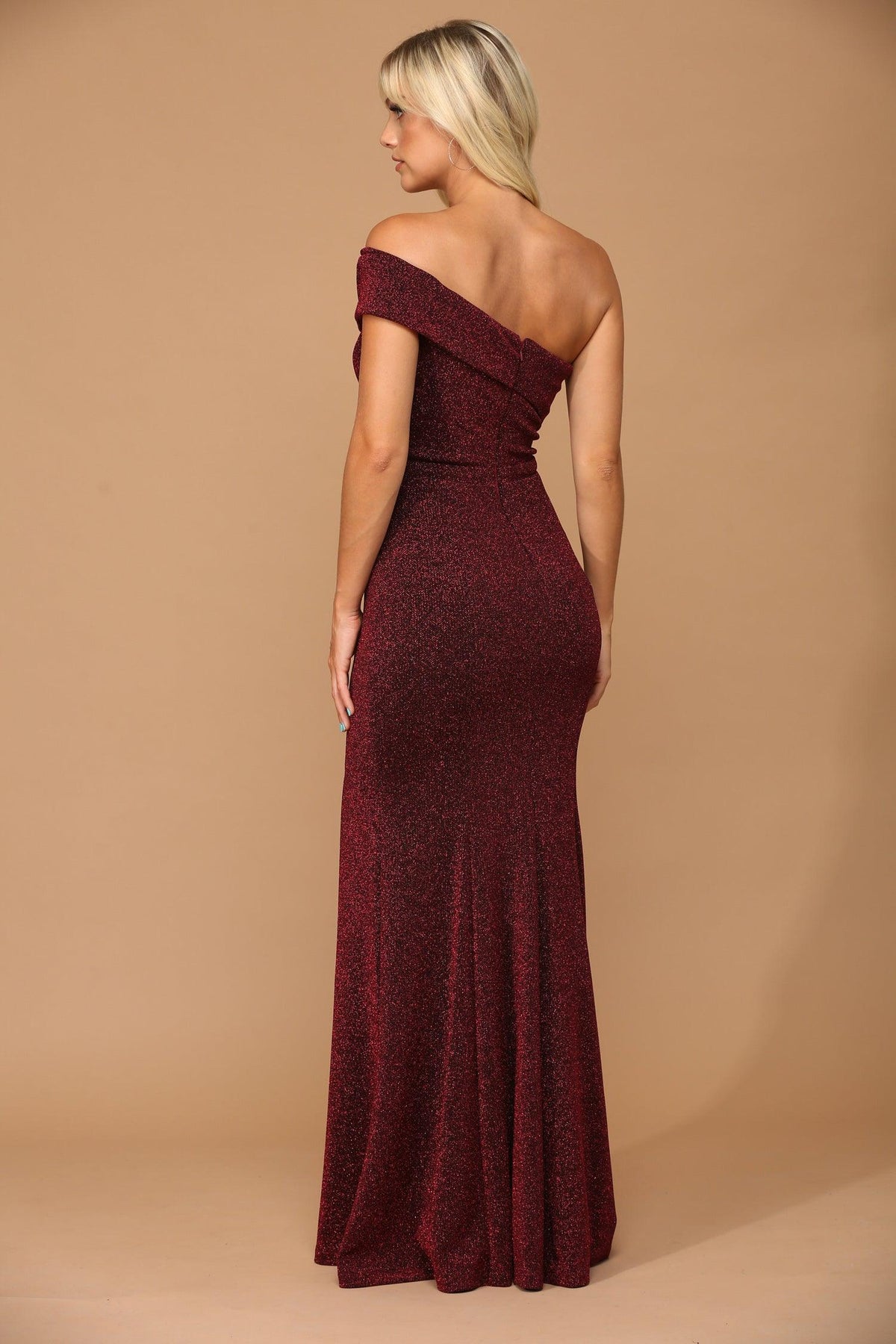 Long One Shoulder Formal Metallic Prom Dress