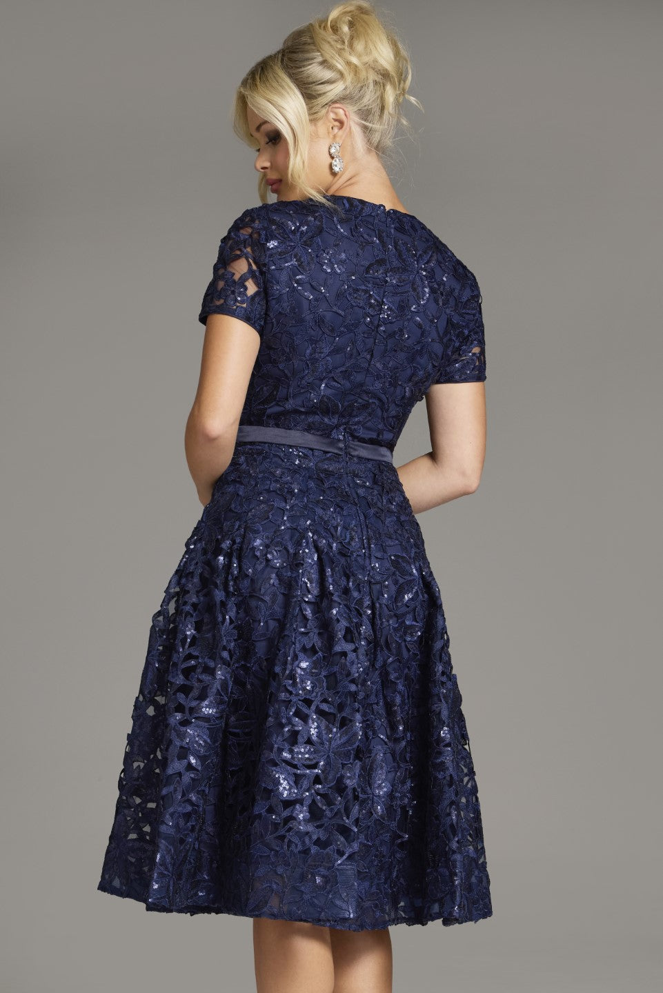 Jovani 39427 A Line Short Mother of the Bride Lace Tea Length Dress