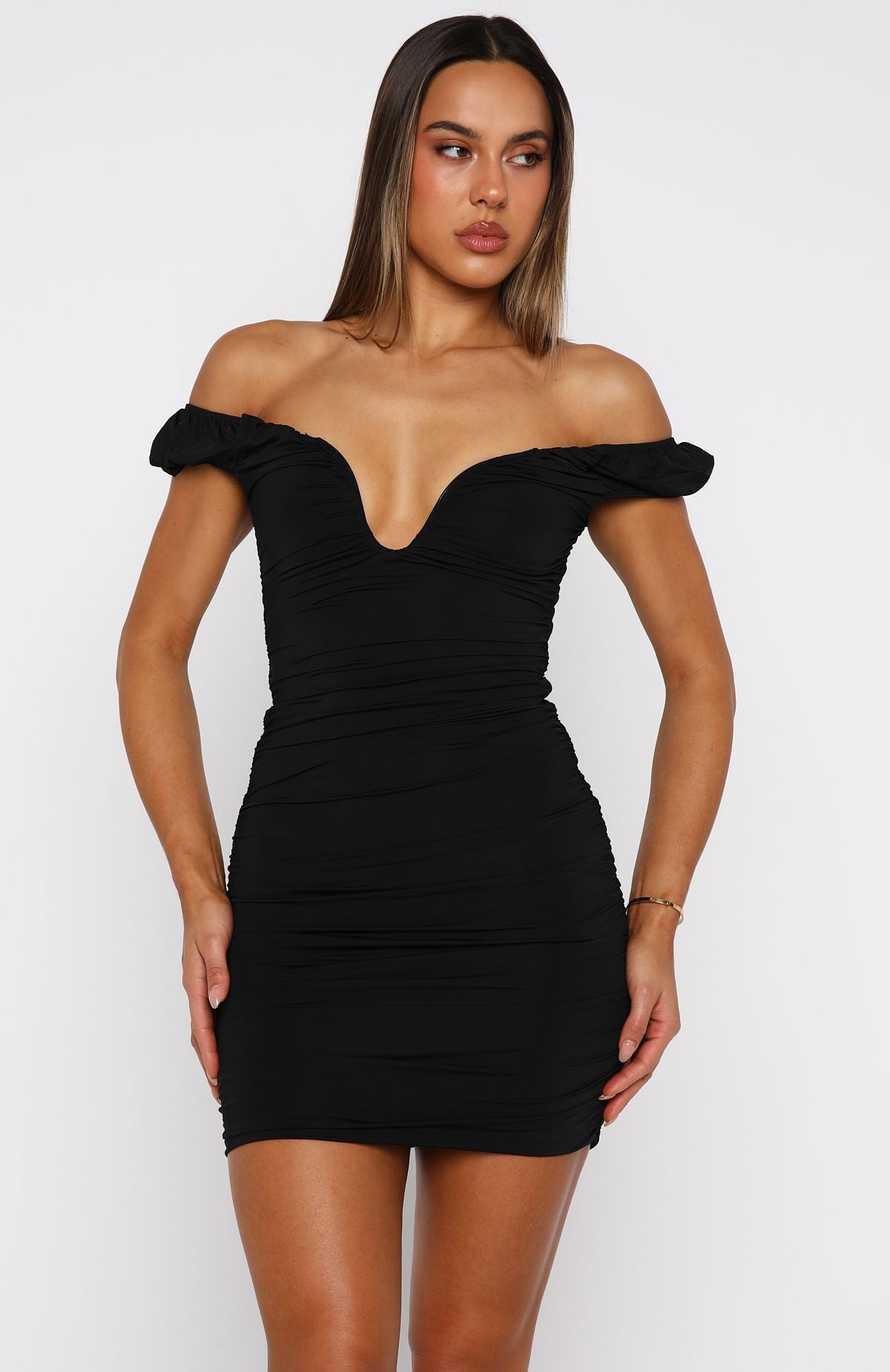 Wrongs And Rights Off Shoulder Mini Dress Black