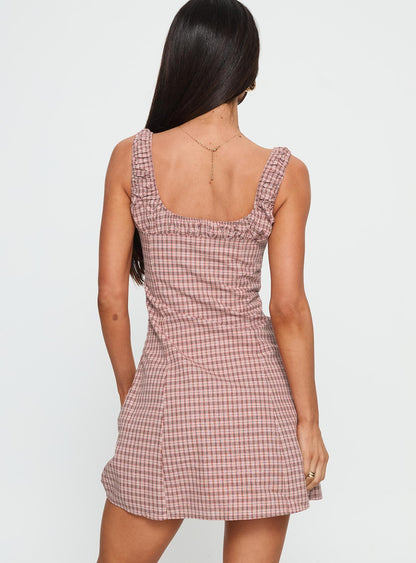 Denley Cinched Mini Dress Pink Check