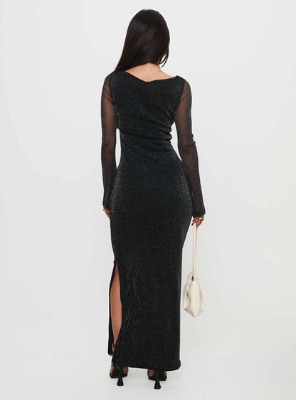 Allegoria Long Sleeve Maxi Dress Black Glitter