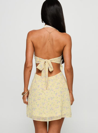 Rosamie Halter Mini Dress Cream / Floral