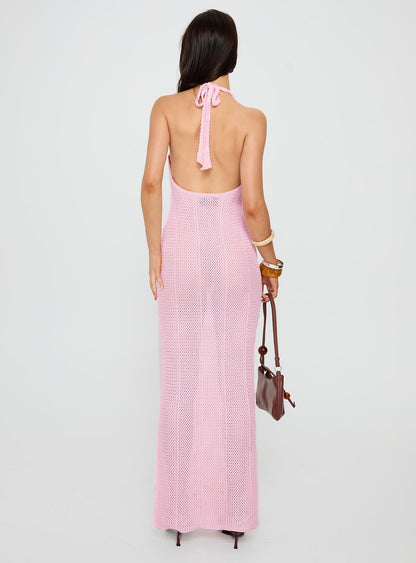 Nalanie Halter Crochet Maxi Dress Pink