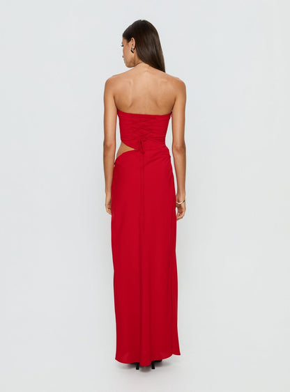 Jasira Strapless Drape Maxi Dress Bold Red