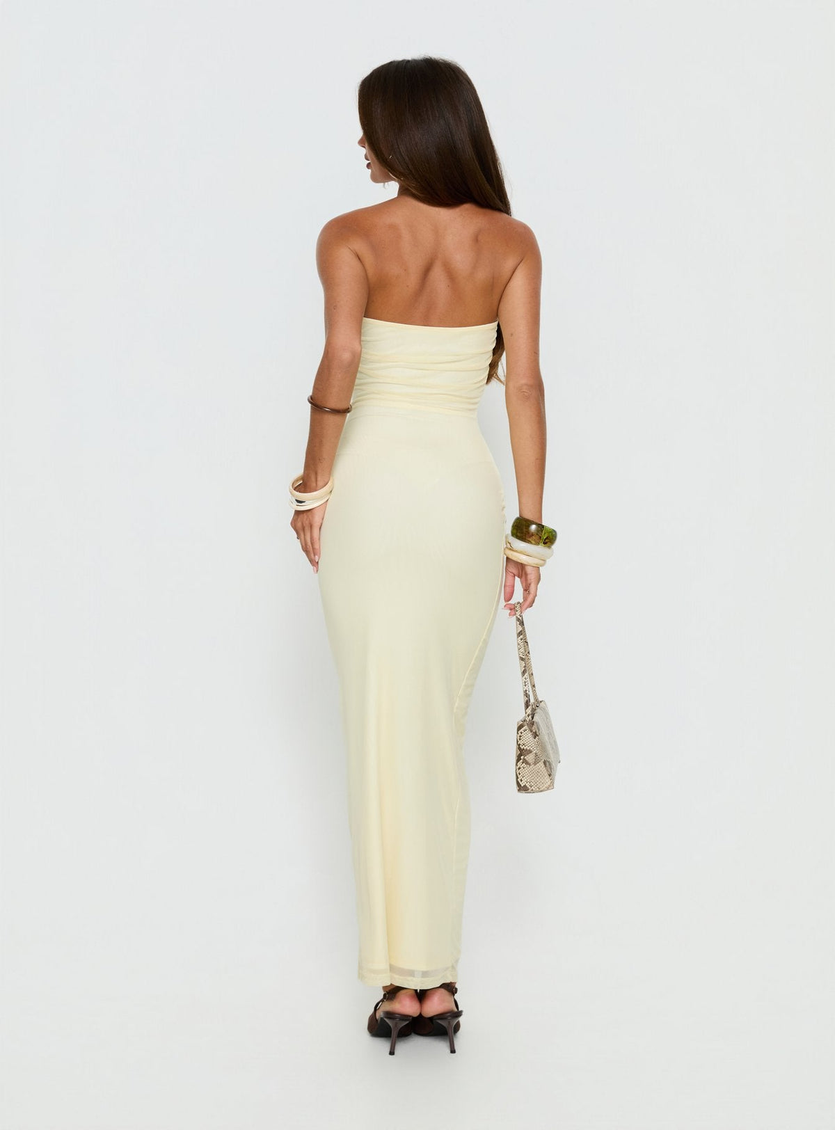 Senora Strapless Drape Maxi Dress Lemon