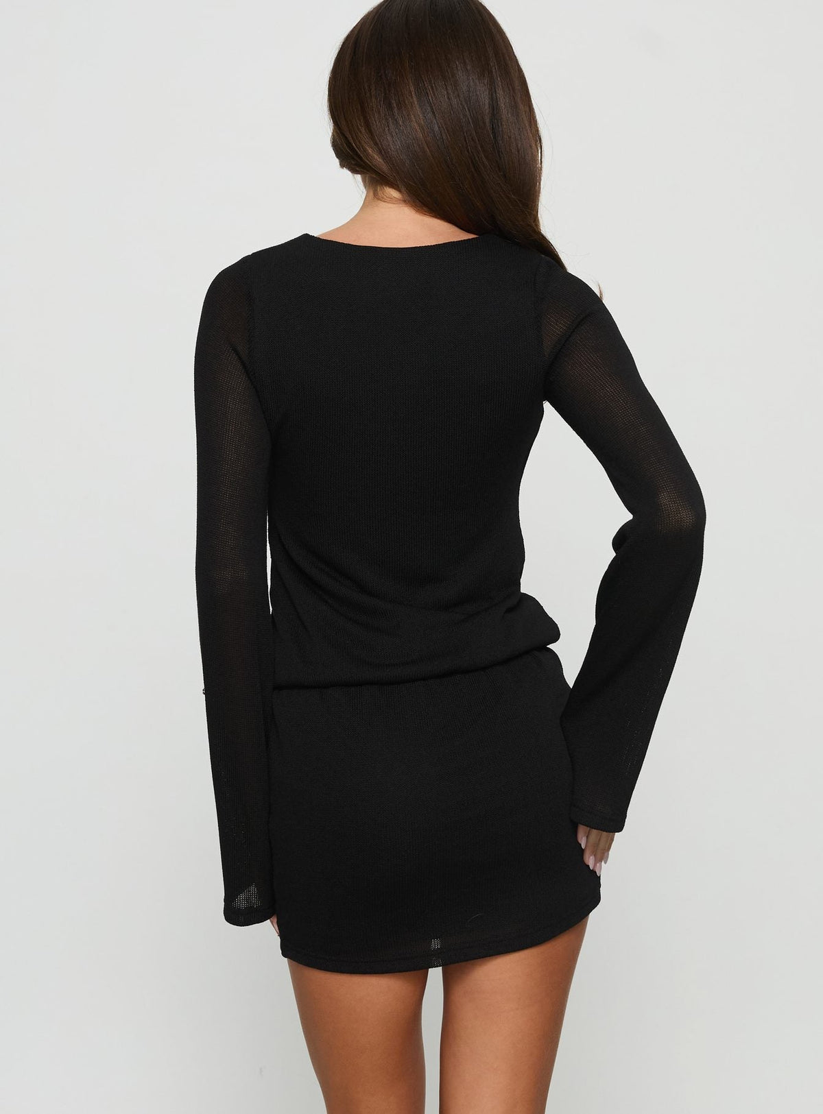 Charming Long Sleeve Mini Dress Black