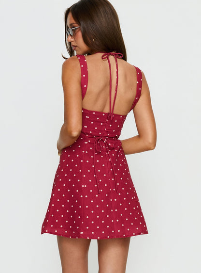 Kourtnae Halter Mini Dress Red Polka Dot