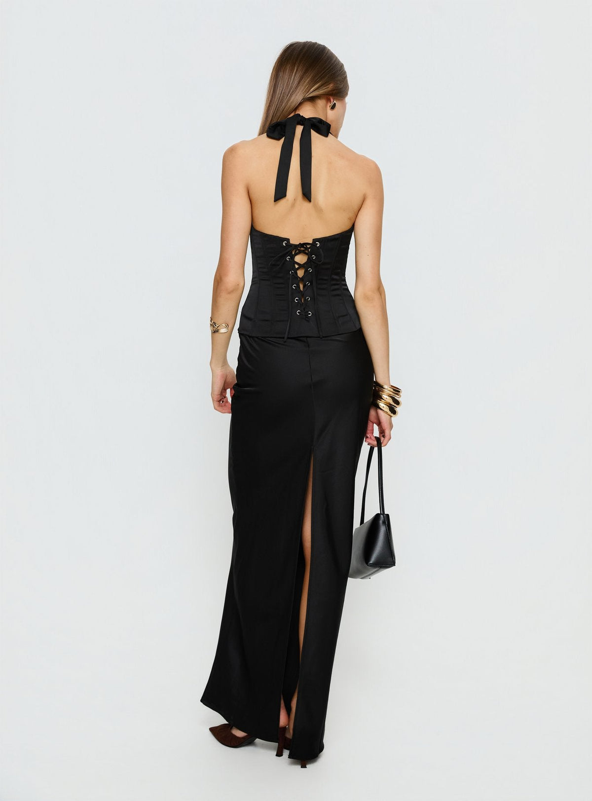 In A Trance Halter Corset Maxi Dress Black