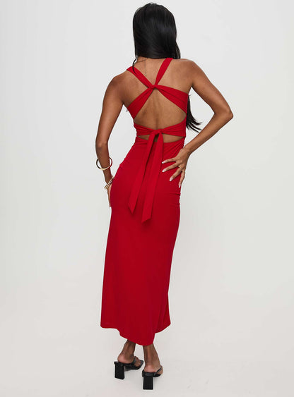 Mesmerise Halter Maxi Dress Red