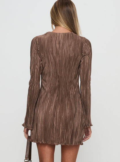 Malop Long Sleeve Mini Dress Chocolate